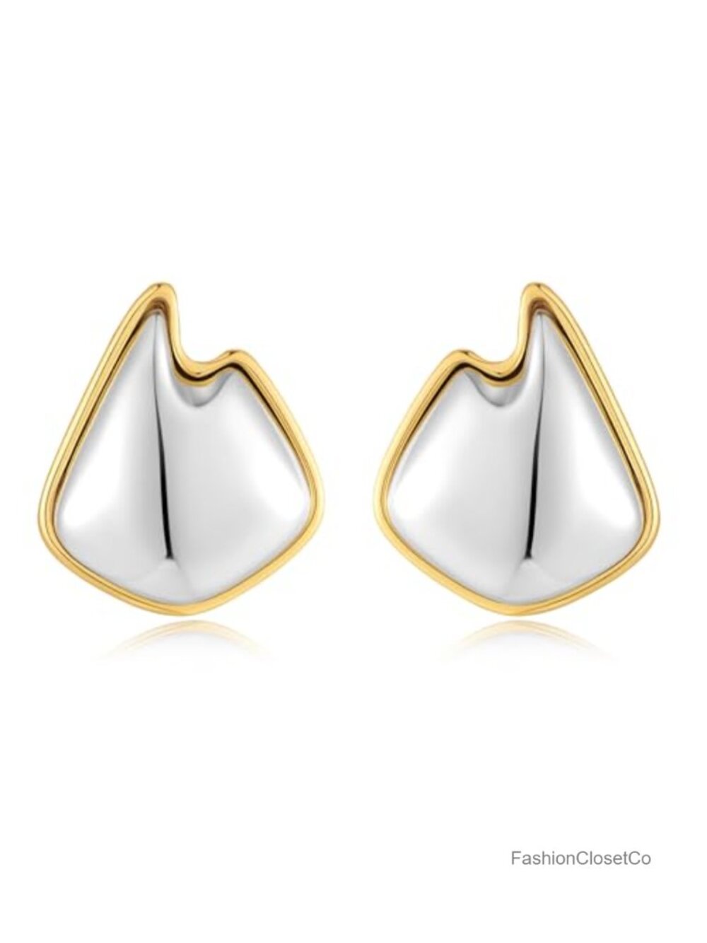 Two Tone Stud Earrings Gold Plated Chunky Geometric Jewelry for Women